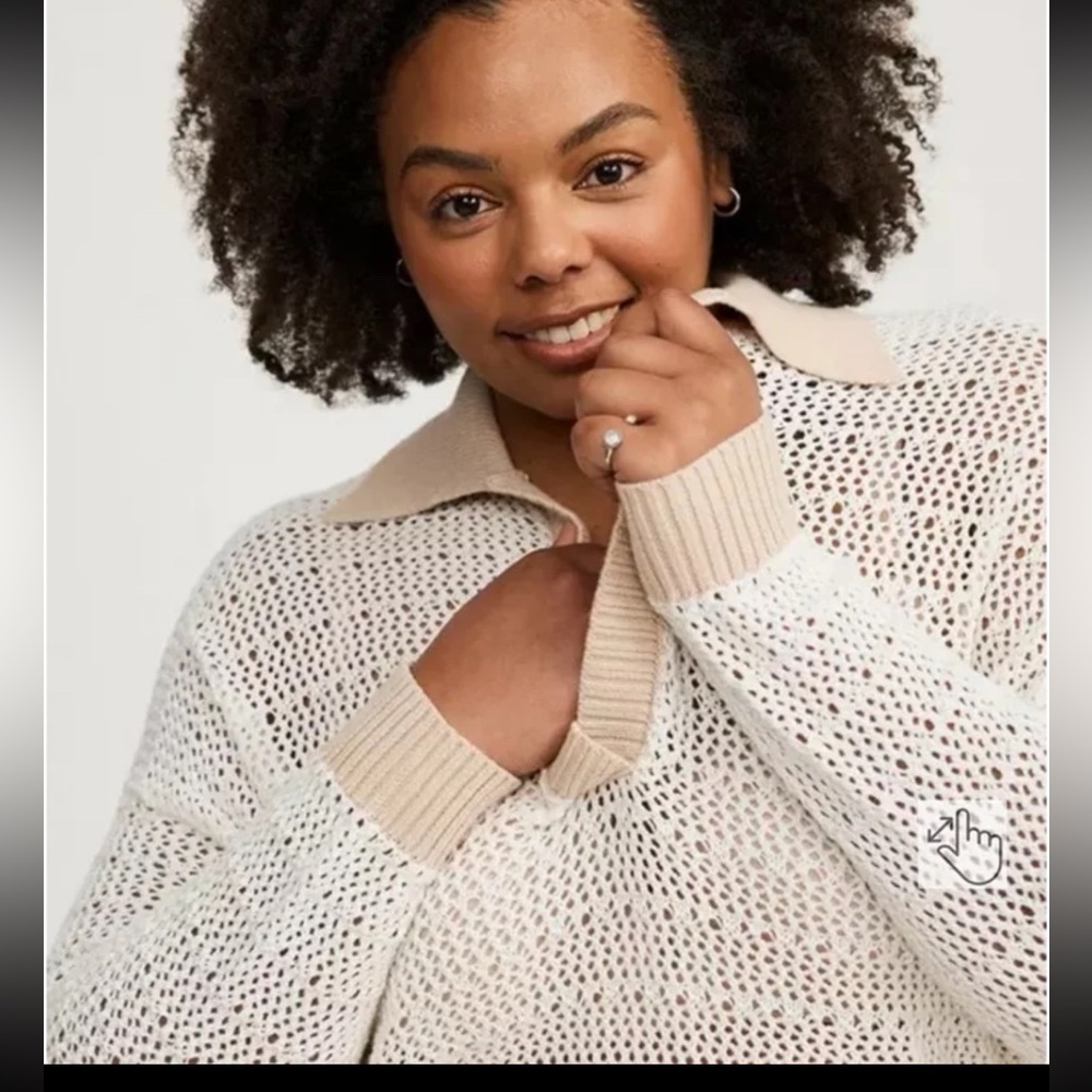 NWT TORRID Collared Pullover Sweater Ivory with Beige/Tan
size 0 or Large - Picture 4 of 12